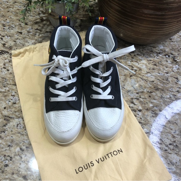 Louis Vuitton Paris Fastball Navy High Top Leather Sneakers EUR 30/US 13 Big Kid - Picture 3 of 13